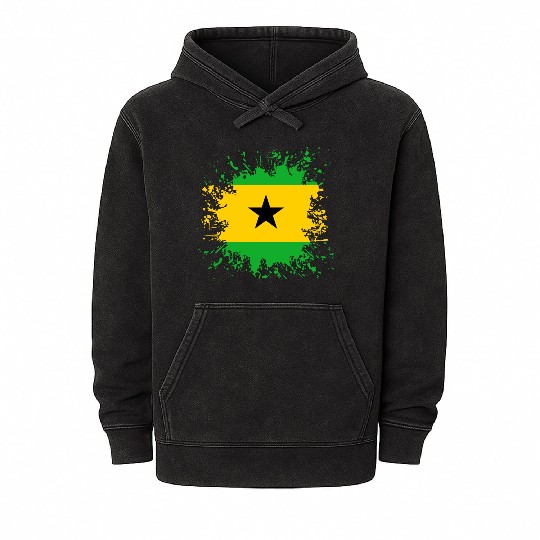 Sao Tome And Principe Flag Paint Splatter Mineral Wash Hoodies