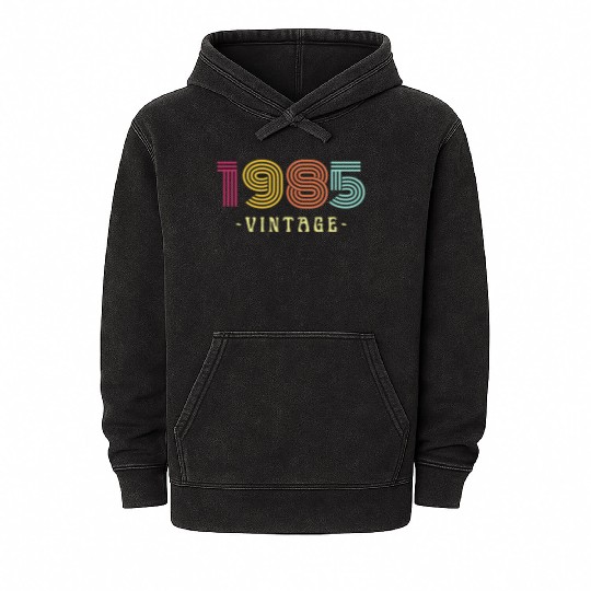 Neon Rainbow Retro Birthday Year Vintage 1985 Mineral Wash Hoodies