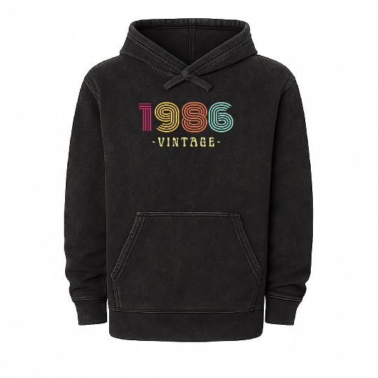 Neon Rainbow Retro Birthday Year Vintage 1986 Mineral Wash Hoodies