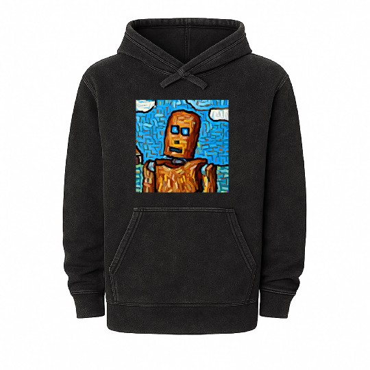 a van gogh painting of a cyberpunk robot 4 Mineral Wash Hoodies
