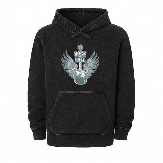 Rock N Roll Angel Wings Music Guitar Player Mineral Wash Hoodies