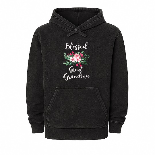 Blessed Great Grandma Flower Bouquet For Grandma Mineral Wash Hoodies