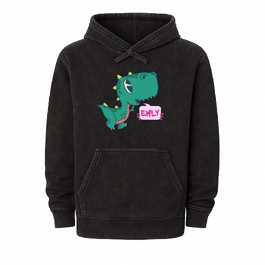 EMILY - Lovely girl name with cute dinosaur Mineral Wash Hoodies