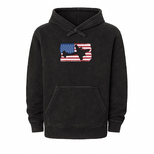 B-29 Superfortress WWII Airplane American Flag B29 Mineral Wash Hoodies