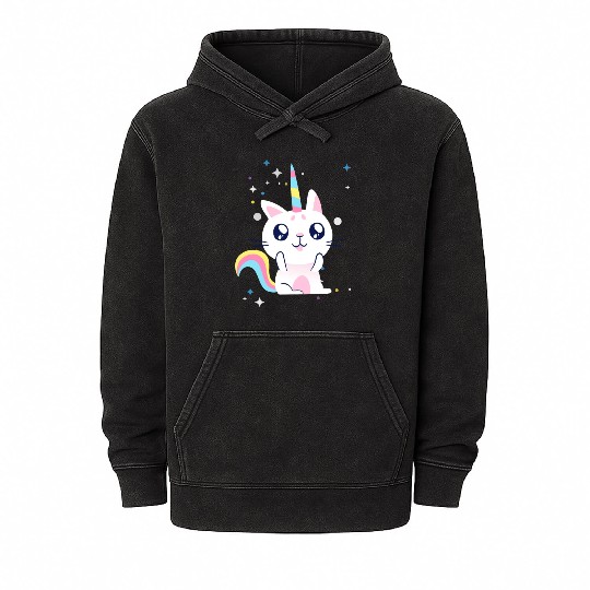Cute Unicorn Cat Caticorn Girls Otaku Japanese Mineral Wash Hoodies