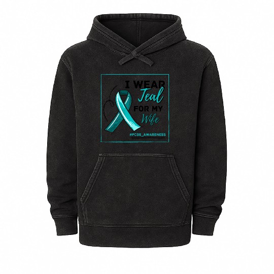 I Wear Teal For My Wife PCOS Teal Ribbon Awareness Mineral Wash Hoodies