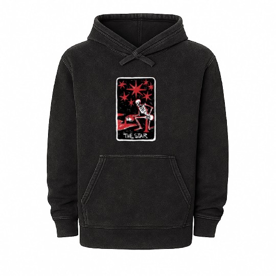 The Star Blood Red Skeleton Skull Tarot Card Mineral Wash Hoodies