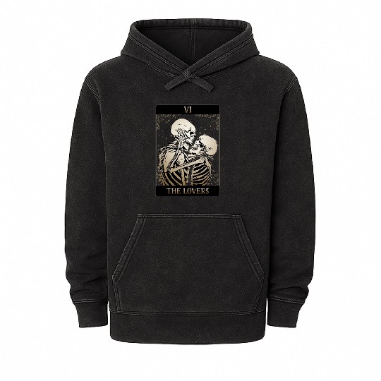 Tarot Card The Lovers Occult Skeleton Skull Witch Mineral Wash Hoodies