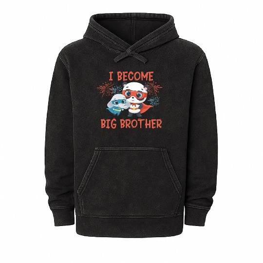 Big brother super hero panda elephant Mineral Wash Hoodies