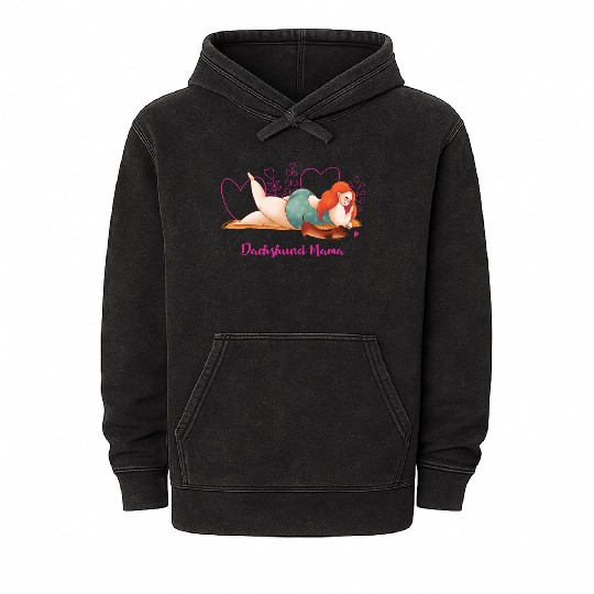 Dachshund Mama Watercolor Illustration Mineral Wash Hoodies