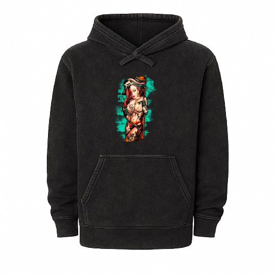 Pirate Pin-Up Tattoo Style Mineral Wash Hoodies