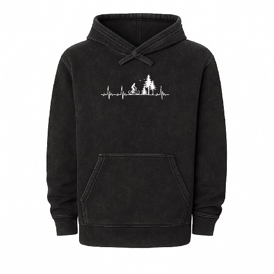Cyclist heartbeat with bike and forest gift Mineral Wash Hoodies