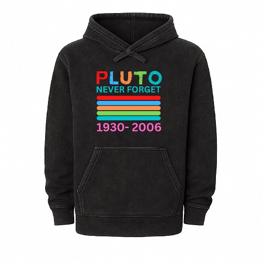 Pluto Never Forget Retro Space Science Pluto Mineral Wash Hoodies