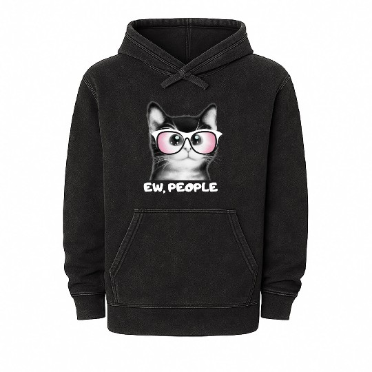 EW PEOPLE, Funny Cat Wearing Pink Sunglasses Mineral Wash Hoodies