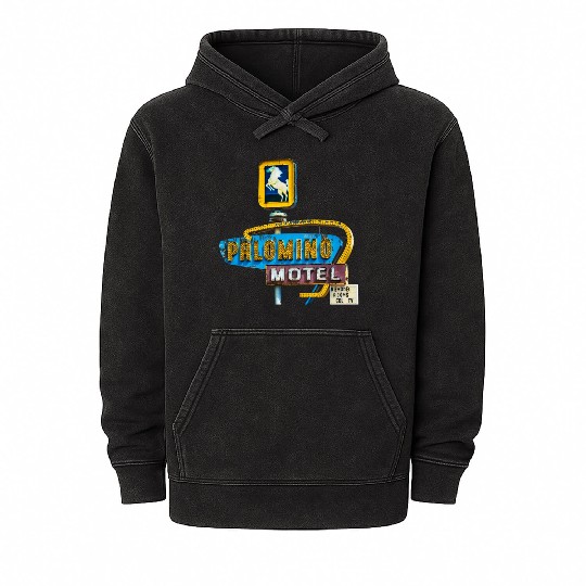 Route 66 Neon Palomino Motel Tucumcari, New Mexico Mineral Wash Hoodies