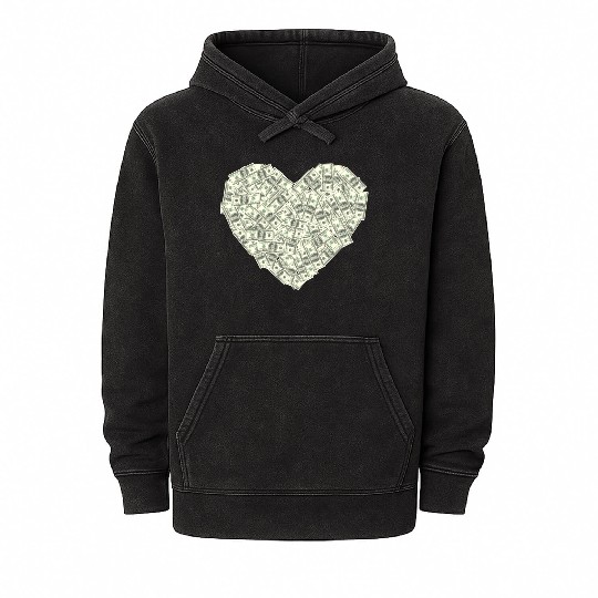 US dollar heart shape, love money Mineral Wash Hoodies