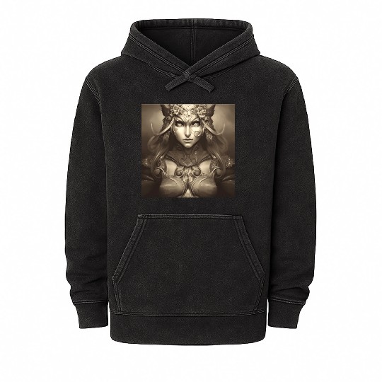 Warrior princess wearing gothic plate dark fantasy Mineral Wash Hoodies