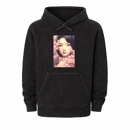 japan girl portrait sakura blossom Japan wall art Mineral Wash Hoodies