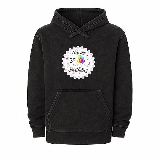 3rd Happy Birthday with Balloon Mineral Wash Hoodies