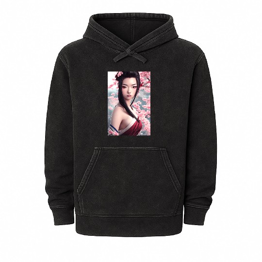 japanese geisha woman Japan wallart sakura pink Mineral Wash Hoodies