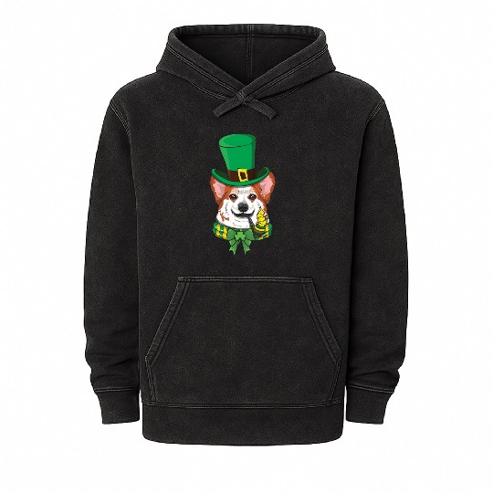 Cute Corgi Irish Happy Saint Patrick Day Mineral Wash Hoodies