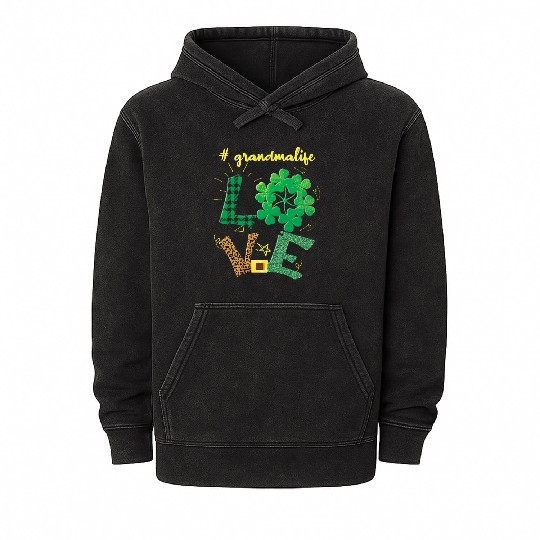 Love Grandma Shamrock Saint Patrick Day Mineral Wash Hoodies