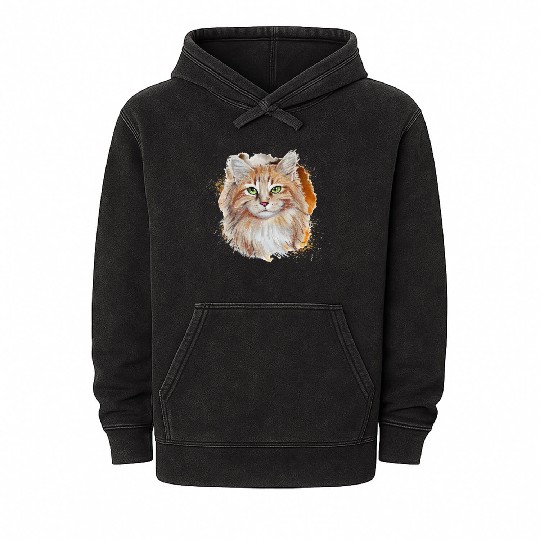 Watercolor Splash Beautiful Brown Cat Mineral Wash Hoodies