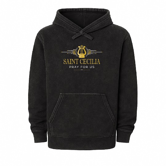 St Cecilia Patron Saint of Musicians Harp Catholic Mineral Wash Hoodies