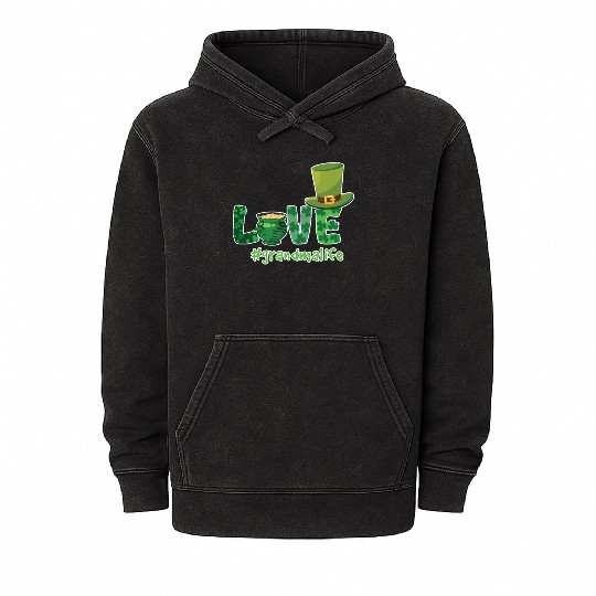 Shamrock Love Grandma Saint Patrick Day Mineral Wash Hoodies