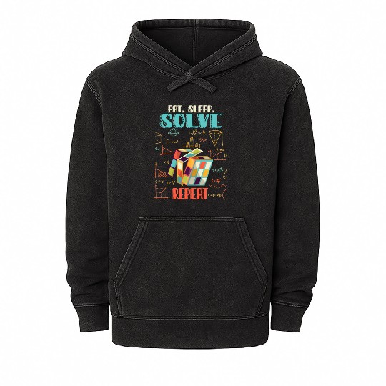 Eat Sleep Solve Repeat Math Speed Cubing Genie Mineral Wash Hoodies