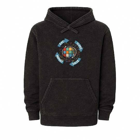 Eat Sleep Solve Repeat Math Speed Cubing Genie Mineral Wash Hoodies