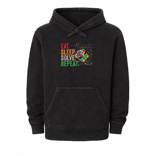 Eat Sleep Solve Repeat Math Speed Cubing Genie Mineral Wash Hoodies