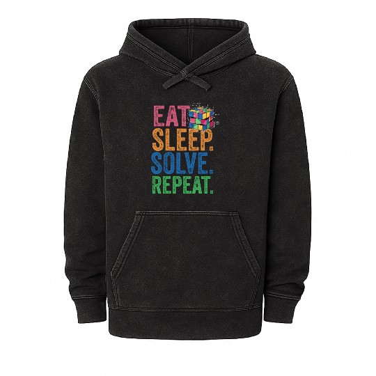 Eat Sleep Solve Repeat Math Speed Cubing Genie Mineral Wash Hoodies