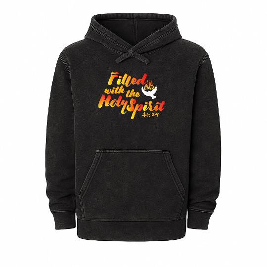 Filled with the Holy Spirit Pentecost Tongues of F Mineral Wash Hoodies