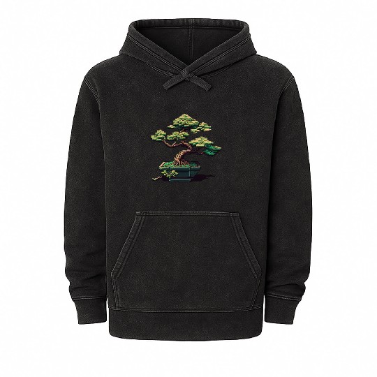 8 Bit Bonsai Tree Mineral Wash Hoodies