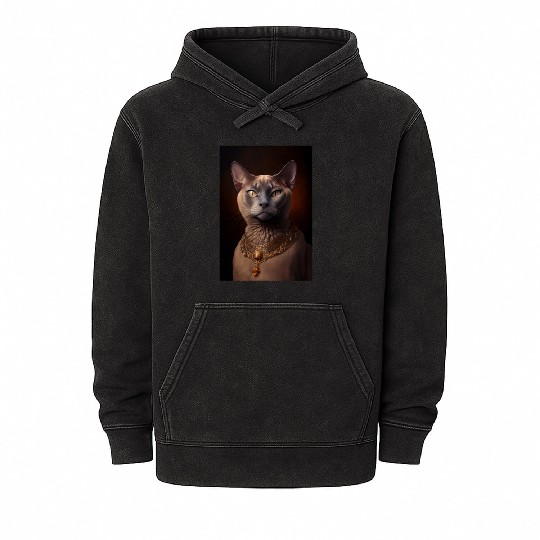 Burmese Cat Breed Portrait Royal Renaissance Anima Mineral Wash Hoodies