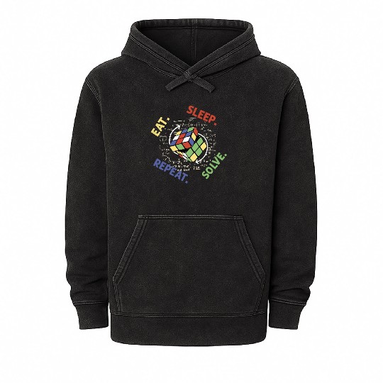 Eat Sleep Solve Repeat Math Speed Cubing Genie Mineral Wash Hoodies