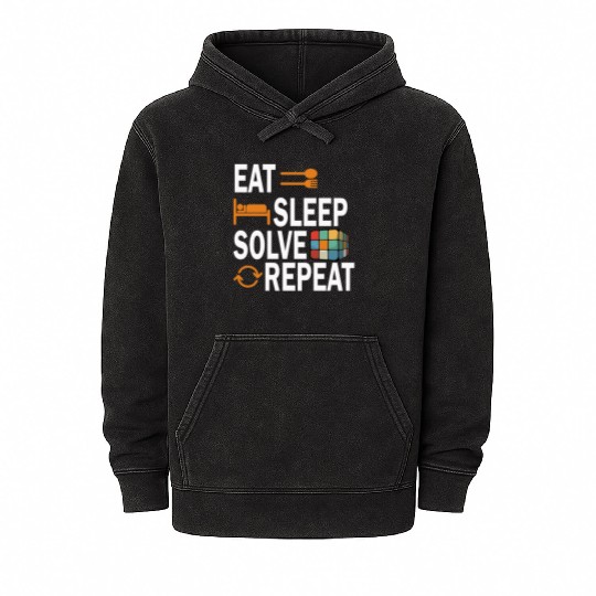 Eat Sleep Solve Repeat Math Speed Cubing Genie Mineral Wash Hoodies