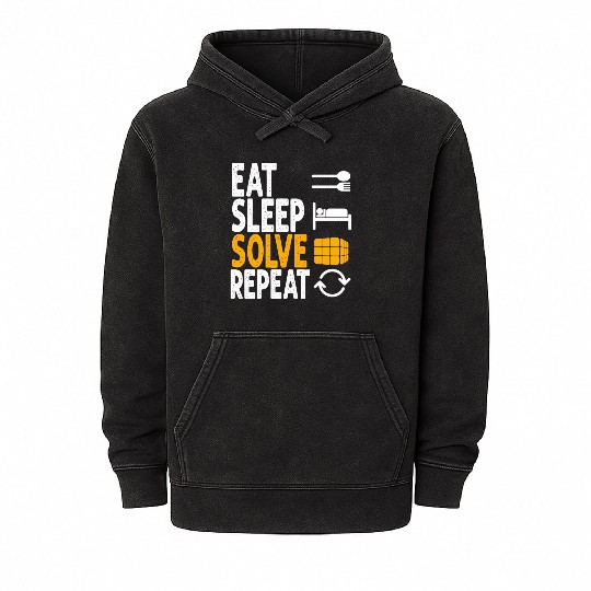 Eat Sleep Solve Repeat Math Speed Cubing Genie Mineral Wash Hoodies