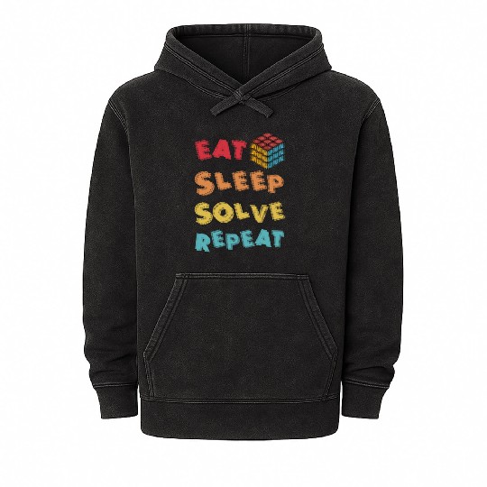 Eat Sleep Solve Repeat Math Speed Cubing Genie Mineral Wash Hoodies
