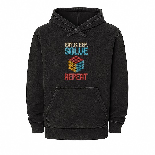 Eat Sleep Solve Repeat Math Speed Cubing Genie Mineral Wash Hoodies