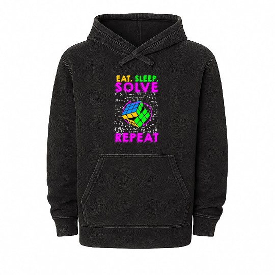 Eat Sleep Solve Repeat Math Speed Cubing Genie Mineral Wash Hoodies