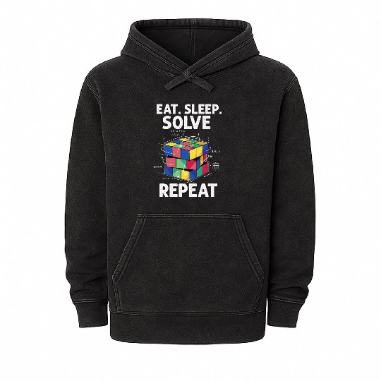 Eat Sleep Solve Repeat Math Speed Cubing Genie Mineral Wash Hoodies