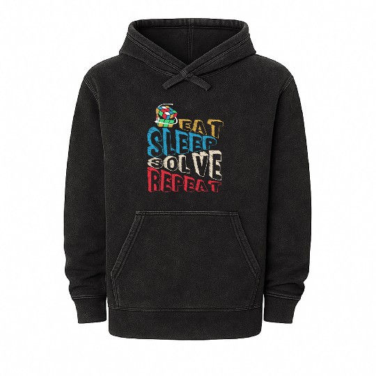 Eat Sleep Solve Repeat Math Speed Cubing Genie Mineral Wash Hoodies