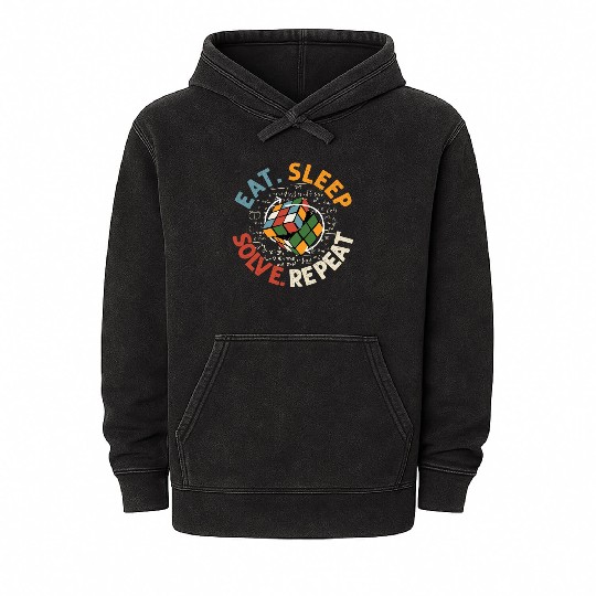 Eat Sleep Solve Repeat Math Speed Cubing Genie Mineral Wash Hoodies