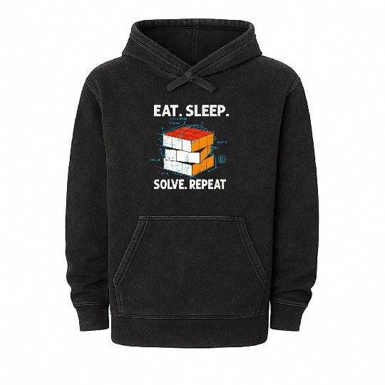 Eat Sleep Solve Repeat Math Speed Cubing Genie Mineral Wash Hoodies