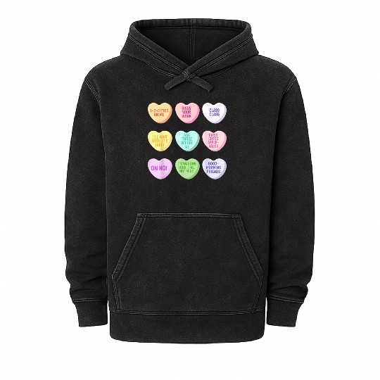 Teacher Valentines Day Conversation Heart School Mineral Wash Hoodies
