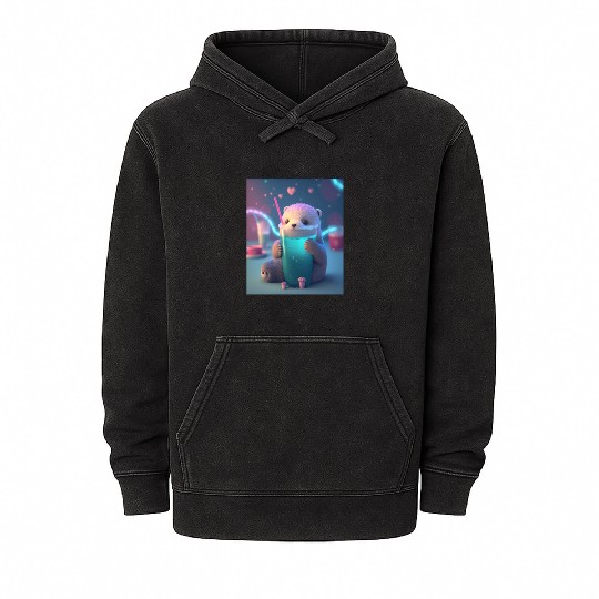 Kawaii Otter Pet Otter Drinking Boba Tea Mineral Wash Hoodies
