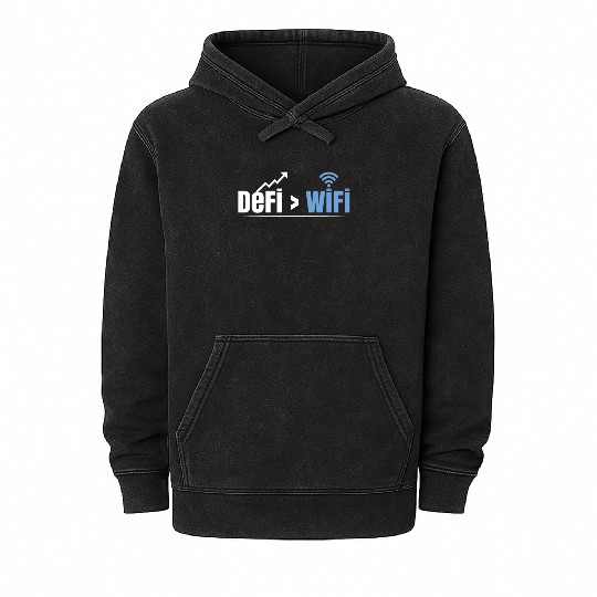 DeFi Over WiFi Funny Crypto Bitcoin Mineral Wash Hoodies