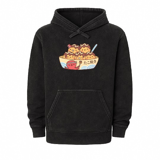 Kawaii Japanese Food Takoyaki Octopus Balls Mineral Wash Hoodies